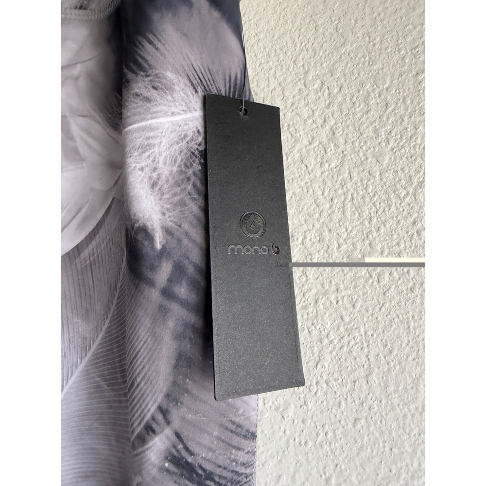 New Mono B Grey Feathered‎ Print Leggings white athletic size Large - Picture 2 of 5